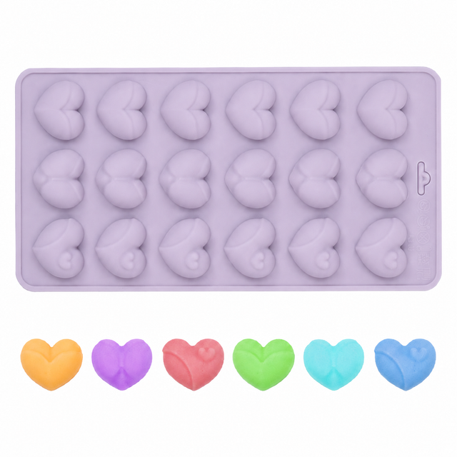 2-Pack Purple 18 Cavity Heart Chocolate Flexible Silicone Nonstick Mould with 3 Heart V888-ELOSUNG52993