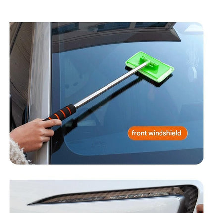 Black Telescopic Car Windshield Cleaning Brush with 3 Replacement Microfiber- Aluminium Alloy Extendable Handle, 180° Rotatable Microfibre Head, Anti-Fog & Streak-Free Glass Wiper for Car & Home Use, Soft Grip Foam Handle