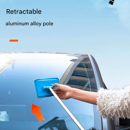 Orange Telescopic Car Windshield Cleaning Brush with 3 Replacement Microfiber- Aluminium Alloy Extendable Handle, 180° Rotatable Microfibre Head, Anti-Fog & Streak-Free Glass Wiper for Car & Home Use, Soft Grip Foam Handle