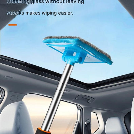 Pink Telescopic Car Windshield Cleaning Brush with 3 Replacement Microfiber- Aluminium Alloy Extendable Handle, 180° Rotatable Microfibre Head, Anti-Fog & Streak-Free Glass Wiper for Car & Home Use, Soft Grip Foam Handle