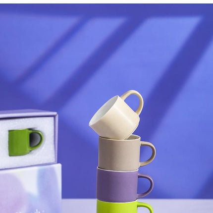 5-piece "Colorful One-Shot Mug" Ceramic Mug Set – Nordic color scheme, smooth handle, rounded rim, exquisite gift box – 80ml mini mugs, suitable for coffee, tea, espresso, and as a perfect gift.