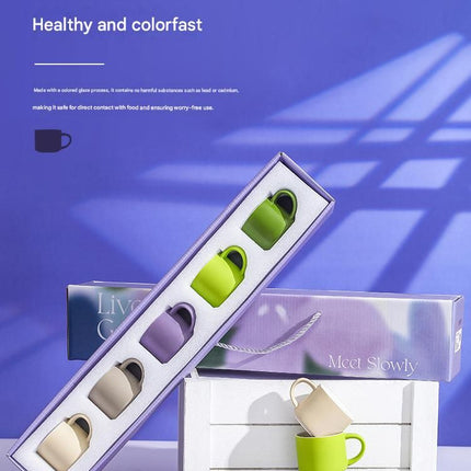 5-piece "Colorful One-Shot Mug" Ceramic Mug Set – Nordic color scheme, smooth handle, rounded rim, exquisite gift box – 80ml mini mugs, suitable for coffee, tea, espresso, and as a perfect gift.