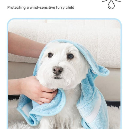 Blue M size Pet Drying Robe with Hood - Quick Dry Coral Fleece Towel for Dogs and Cats, Super Absorbent Bathrobe with Cute Rabbit Ears, Adjustable Fit for All Sizes, Easy to Wear and Machine Washable