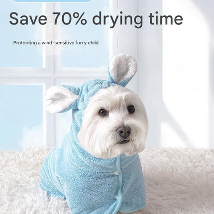 Pink L size Pet Drying Robe with Hood - Quick Dry Coral Fleece Towel for Dogs and Cats, Super Absorbent Bathrobe with Cute Rabbit Ears, Adjustable Fit for All Sizes, Easy to Wear and Machine Washable