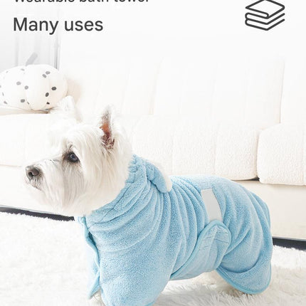 Pink L size Pet Drying Robe with Hood - Quick Dry Coral Fleece Towel for Dogs and Cats, Super Absorbent Bathrobe with Cute Rabbit Ears, Adjustable Fit for All Sizes, Easy to Wear and Machine Washable
