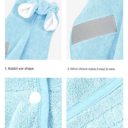 Pink L size Pet Drying Robe with Hood - Quick Dry Coral Fleece Towel for Dogs and Cats, Super Absorbent Bathrobe with Cute Rabbit Ears, Adjustable Fit for All Sizes, Easy to Wear and Machine Washable