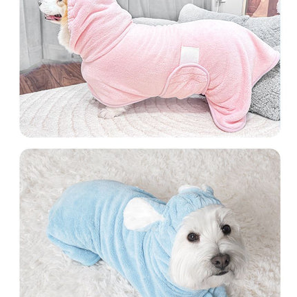 Pink L size Pet Drying Robe with Hood - Quick Dry Coral Fleece Towel for Dogs and Cats, Super Absorbent Bathrobe with Cute Rabbit Ears, Adjustable Fit for All Sizes, Easy to Wear and Machine Washable
