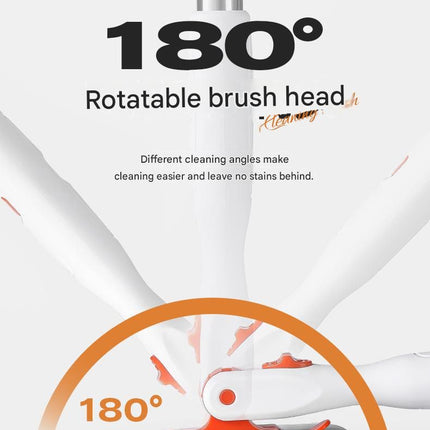 6-piece(Three-section pole+stiff brush+base plate+microfiber cloth + scouring pad+ squeegee) Long Handle Bathroom Floor Scrub Brush  - 180° Rotating Angle, Stainless Steel Pole, Corner Cleaning Design for Tiles, Grout, Bathtub, Shower - Heavy Duty Cleanin
