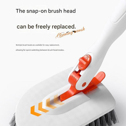 6-piece(Three-section pole+stiff brush+base plate+microfiber cloth + scouring pad+ squeegee) Long Handle Bathroom Floor Scrub Brush  - 180° Rotating Angle, Stainless Steel Pole, Corner Cleaning Design for Tiles, Grout, Bathtub, Shower - Heavy Duty Cleanin
