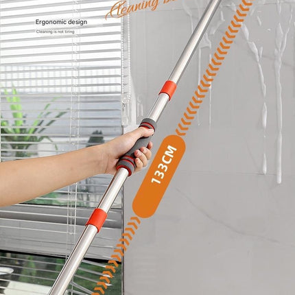 6-piece(Three-section pole+stiff brush+base plate+microfiber cloth + scouring pad+ squeegee) Long Handle Bathroom Floor Scrub Brush  - 180° Rotating Angle, Stainless Steel Pole, Corner Cleaning Design for Tiles, Grout, Bathtub, Shower - Heavy Duty Cleanin