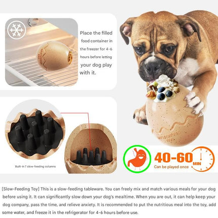 2-piece Black Dinosaur Egg Dog Slow Feeder Toy Set with Cleaning Brush - TPR Interactive Treat Dispenser for Mental Stimulation, Anxiety Relief and Healthy Digestion - Includes Extendable Brush for Easy Cleaning