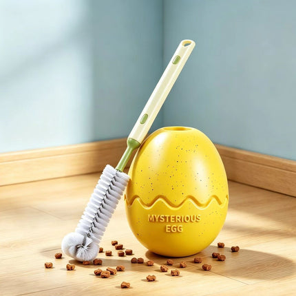 2-piece Yellow Dinosaur Egg Dog Slow Feeder Toy Set with Cleaning Brush - TPR Interactive Treat Dispenser for Mental Stimulation, Anxiety Relief and Healthy Digestion - Includes Extendable Brush for Easy Cleaning