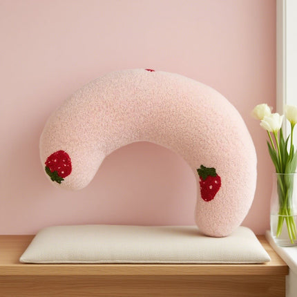 Pink Pet U-Shaped Pillow - Soft Teddy Velvet Neck Support Cushion for Dogs and Cats, Deep Sleep Aid with Embroidered Design, Lightweight and Comfortable Pet Bed Accessory