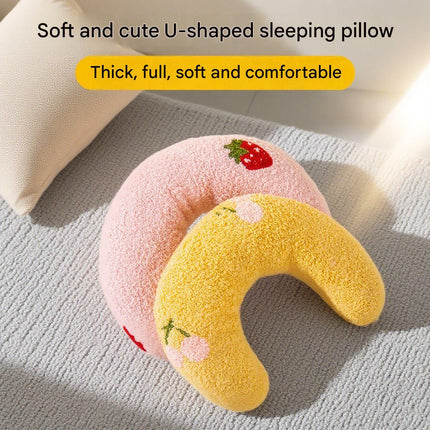 Pink Pet U-Shaped Pillow - Soft Teddy Velvet Neck Support Cushion for Dogs and Cats, Deep Sleep Aid with Embroidered Design, Lightweight and Comfortable Pet Bed Accessory