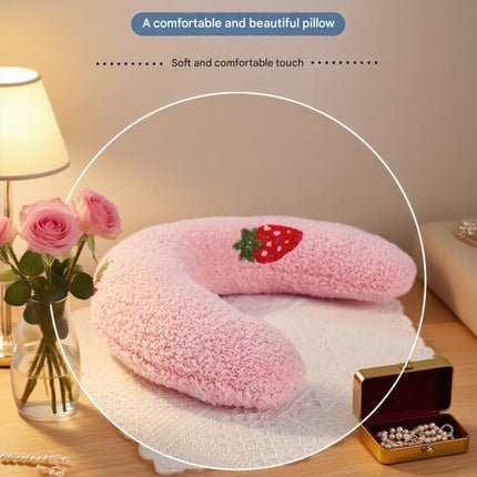 Pink Pet U-Shaped Pillow - Soft Teddy Velvet Neck Support Cushion for Dogs and Cats, Deep Sleep Aid with Embroidered Design, Lightweight and Comfortable Pet Bed Accessory