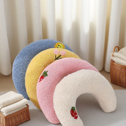 Pink Pet U-Shaped Pillow - Soft Teddy Velvet Neck Support Cushion for Dogs and Cats, Deep Sleep Aid with Embroidered Design, Lightweight and Comfortable Pet Bed Accessory