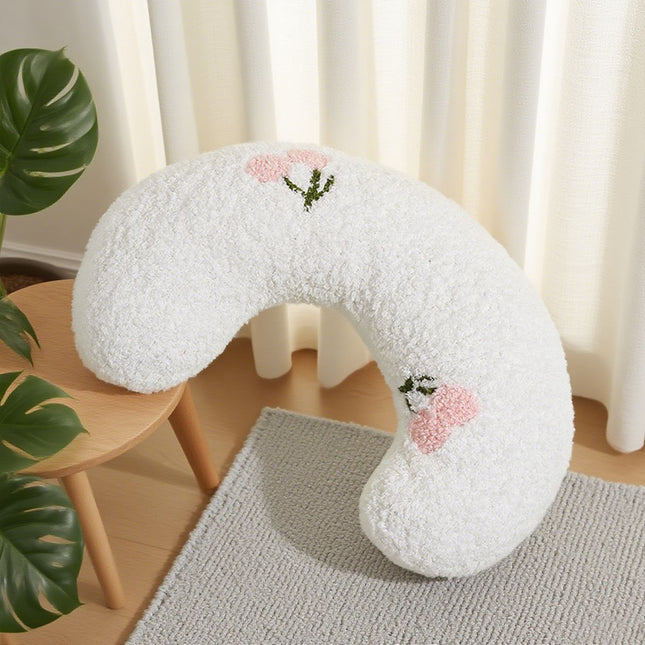 White Pet U-Shaped Pillow - Soft Teddy Velvet Neck Support Cushion
