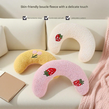 White Pet U-Shaped Pillow - Soft Teddy Velvet Neck Support Cushion for Dogs and Cats, Deep Sleep Aid with Embroidered Design, Lightweight and Comfortable Pet Bed Accessory