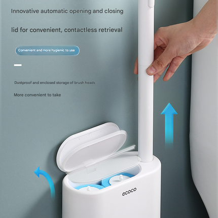 Beige Disposable Toilet Brush with Wall Mount Holder set - No Touch Replacement System, 360 Degree Rotating Head with Built-in Cleaning Solution, Space Saving Bathroom Cleaner for Homes