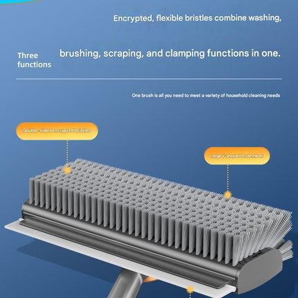 Grey Floor Scrub Brush with V-Shaped Bristles - 360 Degree Rotating Long Handle Gap Cleaner for Bathroom Tiles, Grout and Corners, Heavy Duty Scraper and Brush Combo for  Homes