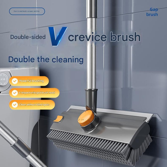 2-piece Grey V-Shaped Floor Scrub Brush and Suction Mop Holder Set - 360 Rotating Grout Cleaner, Heavy Duty Bristles, No Drill Wall Mount Storage, Space Saving Bathroom Cleaning Kit for Tiles and Corners