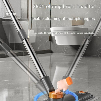 2-piece Grey V-Shaped Floor Scrub Brush and Suction Mop Holder Set - 360 Rotating Grout Cleaner, Heavy Duty Bristles, No Drill Wall Mount Storage, Space Saving Bathroom Cleaning Kit for Tiles and Corners