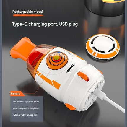 Grey Rocket Desktop Vacuum Cleaner - USB Rechargeable, 500mAh Battery, Two Types of Suction Nozzles, Transparent Dustbin - Compact Handheld Vacuum for Keyboard, Eraser Shavings, Desk & Car Cleaning