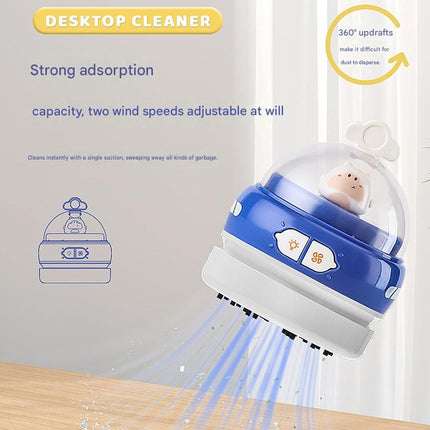 Pink-Hippo Mini Animal Desktop Vacuum Cleaner - USB Rechargeable, Night Light, 2-Speed Suction, Detachable & Washable - Portable Handheld Cleaner for Keyboard, Eraser Shavings, Desk
