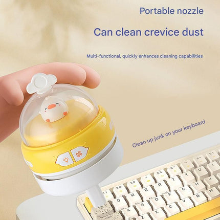 Yellow-Duck Mini Animal Desktop Vacuum Cleaner - USB Rechargeable, Night Light, 2-Speed Suction, Detachable & Washable - Portable Handheld Cleaner for Keyboard, Eraser Shavings, Desk