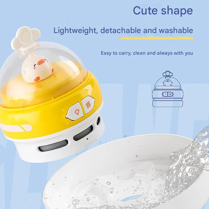 Yellow-Duck Mini Animal Desktop Vacuum Cleaner - USB Rechargeable, Night Light, 2-Speed Suction, Detachable & Washable - Portable Handheld Cleaner for Keyboard, Eraser Shavings, Desk