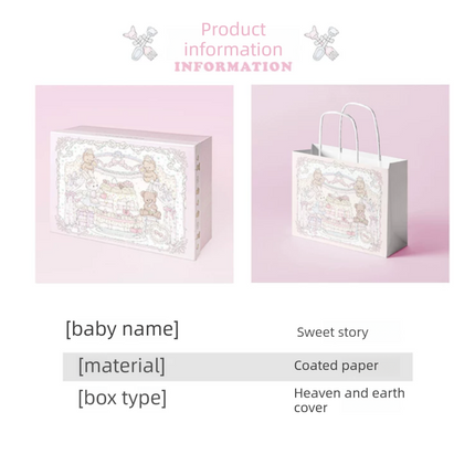 Pink Sweet Story Large Gift Box with Lid set-Includes Raffia and Gift Bag- Cute Birthday Present Packaging Storage Box for Gifts, Keepsakes and Home Organisation