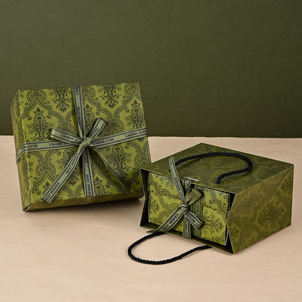 3 piece medium size Green Gift Box Set with Gift Bag & Raffia Fill - Premium Empty Present Packaging Box for Birthdays Weddings Baby Showers and Special Occasions
