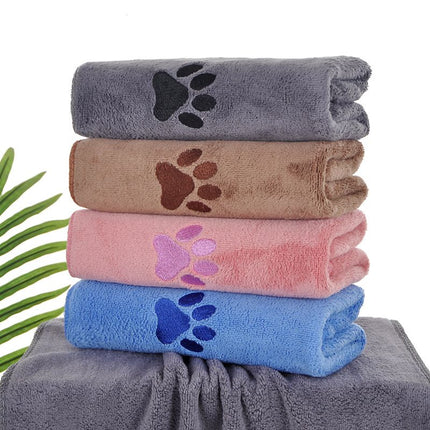 Grey 40*80cm Pet Drying absorbent Towel for Dogs and Cats - Quick Dry Super Absorbent Microfiber Bath Towel with Paw Print Design - Large Size Grooming Towel for Pets