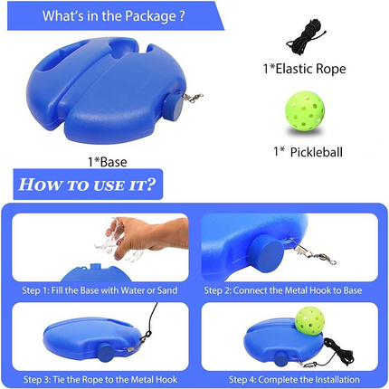 Pickleball Trainer Rebound Practice Set with Green Tethered Ball and Blue Fillable Base -Solo Training Aid for Beginners and Advanced Players Solo Practice and Skill Development
