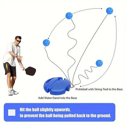 Pickleball Trainer Rebound Practice Set with Blue Tethered Ball and Blue Fillable Base -Solo Training Aid for Beginners and Advanced Players Solo Practice and Skill Development