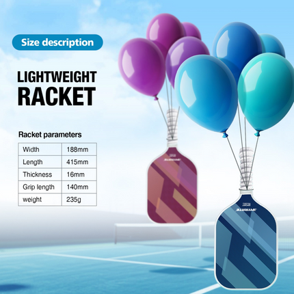 2 pcs Dreamy Blue Fiberglass Pickleball Paddle Racket Set（2 Rackets + 4 Balls + Bag） Lightweight PP Honeycomb Core Training Racket for Beginners and Recreational Play with Cushioned Grip