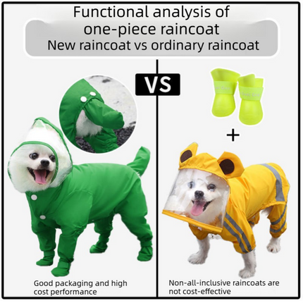 Black M size Full Coverage Pet Raincoat Jumpsuit Waterproof Dog Rain Suit with Attached Shoes and Tail Cover-Lightweight Hooded Dog Poncho for Small Dogs