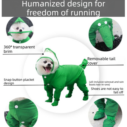 Black M size Full Coverage Pet Raincoat Jumpsuit Waterproof Dog Rain Suit with Attached Shoes and Tail Cover-Lightweight Hooded Dog Poncho for Small Dogs