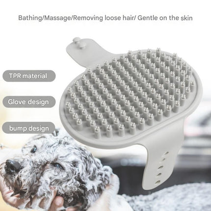 Grey Pet Bath Massage Brush Soft TPR Grooming Brush for Dogs and Cats Adjustable Hand Strap Deshedding Scrubber