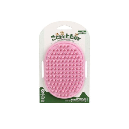 Pink Pet Bath Massage Brush Soft TPR Grooming Brush for Dogs and Cats Adjustable Hand Strap Deshedding Scrubber