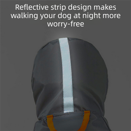 Grey and Orange XL size Dog Raincoat with Leash Access and Transparent Hood - Waterproof Full Body Pet Rain Suit for Small and Medium Dogs, Reflective Trim, Removable Tail Cover, Outdoor Walking Apparel