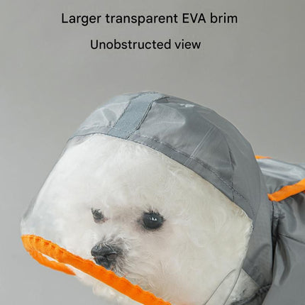 Grey and Orange XL size Dog Raincoat with Leash Access and Transparent Hood - Waterproof Full Body Pet Rain Suit for Small and Medium Dogs, Reflective Trim, Removable Tail Cover, Outdoor Walking Apparel