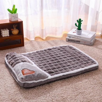 Grey S size Luxury Plush Pet Sleeping Mat, Thickened Warm Pet Bed Cushion for Dogs and Cats, Soft Fabric Pet Sofa Pad with Non-Slip Waterproof Base