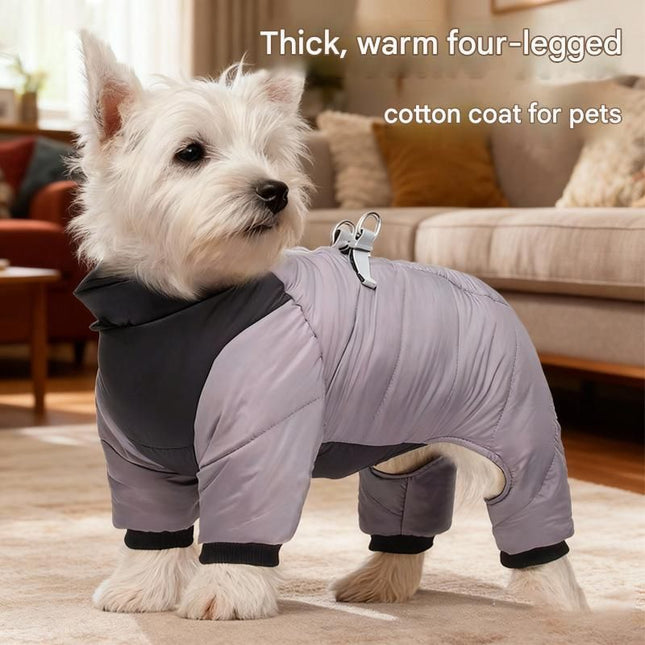 Orange S size Winter Dog Jumpsuit Coat Waterproof Four-Leg Pet Jacket with Reflective Harness – product detail