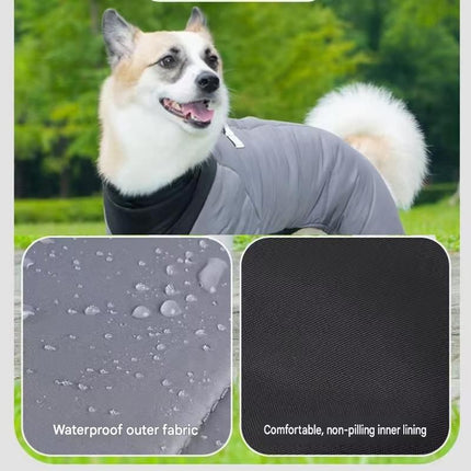 Yellow S size Winter Dog Jumpsuit Coat – Waterproof Four-Leg Pet Jacket with Reflective Harness Clip, Windproof Warm Padded Puppy Snowsuit, Adjustable Polyester Dog Clothing for Small to Medium Dogs
