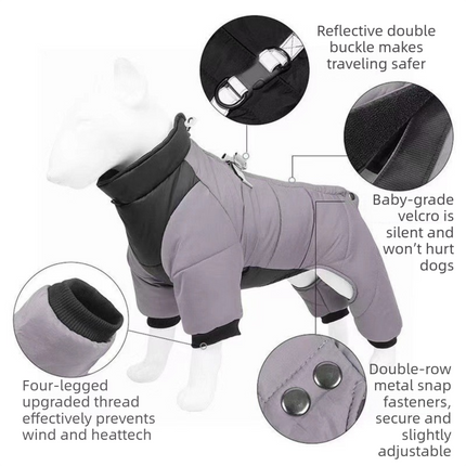 Yellow L size Winter Dog Jumpsuit Coat – Waterproof Four-Leg Pet Jacket with Reflective Harness Clip, Windproof Warm Padded Puppy Snowsuit, Adjustable Polyester Dog Clothing for Small to Medium Dogs