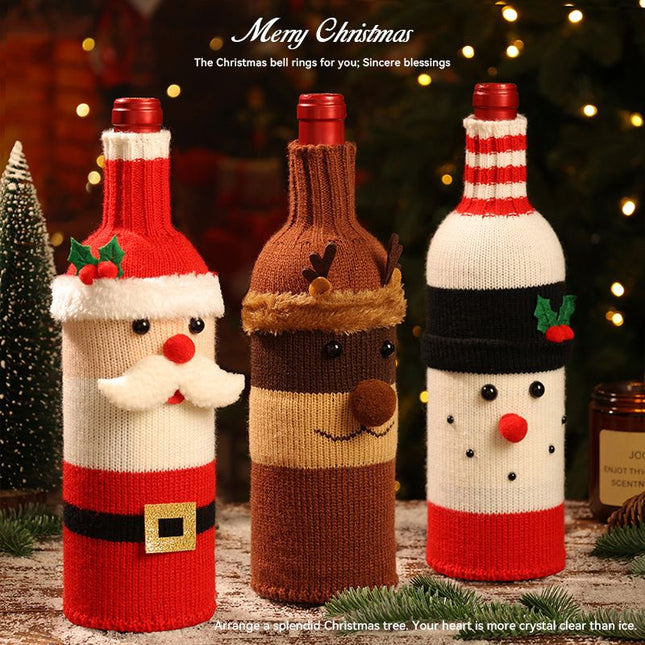 Santa Claus Style Knitted Christmas Wine Bottle Cover – product detail