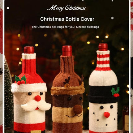 Reindeer Style  Knitted Christmas Wine Bottle Cover - Festive Table Decor for Holiday Parties and Home Dining