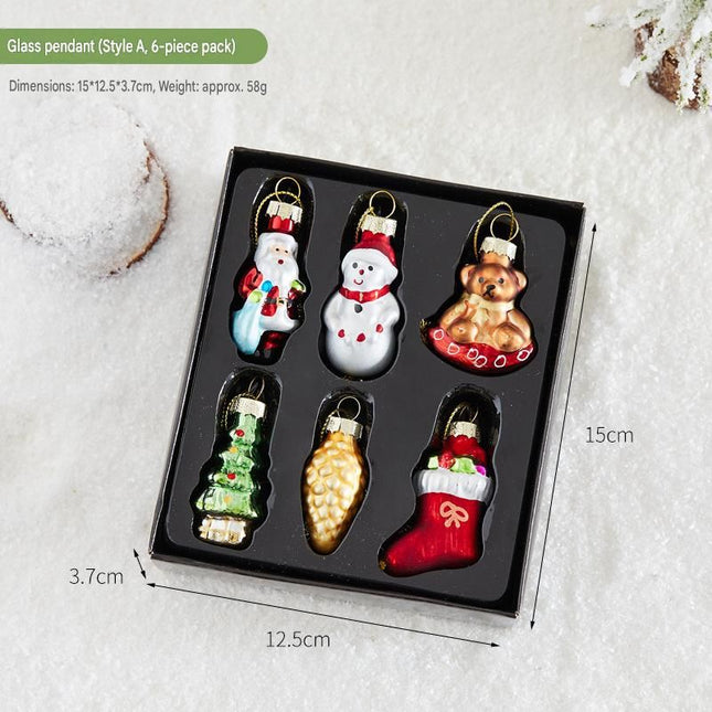 6-piece Christmas Glass Ornament Set Santa Snowman & Holiday Character Hanging Decorations for Christmas
