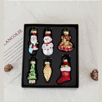 6-piece Christmas Glass Ornament Set – Santa, Snowman & Holiday Character Hanging Decorations for Christmas Tree and Festive Home Decor